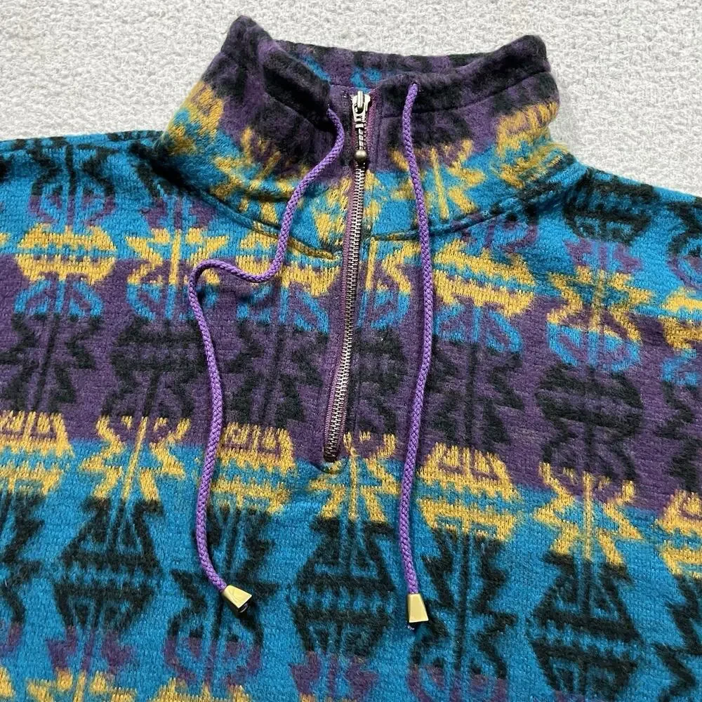 Vintage Sweater Mens L Geometric Colorful Aztec Santana Pullover 90s Grandpa